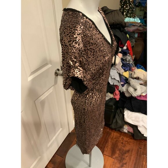 French Connection Metallic Bronze Sequin Mini Dress, Size Small - Picture 5 of 7